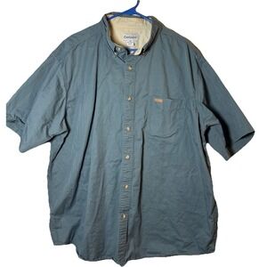 Carhartt Mens 2XL Button Up Shirt Green Short Sleeve Work Pocket Cotton